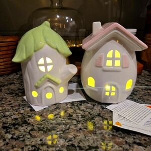 Two Light Up Ceramic Easter Houses